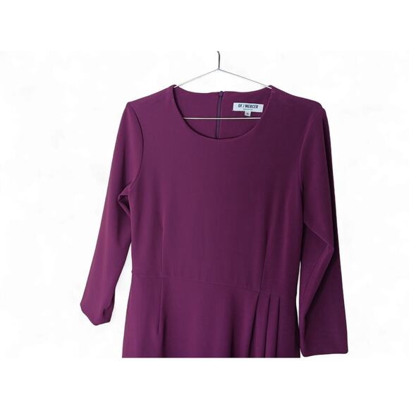 Of Mercer Purple 3/4 Sleeve Pleated Shift Dress Women’s Size 6 Knee Length - Picture 5 of 13
